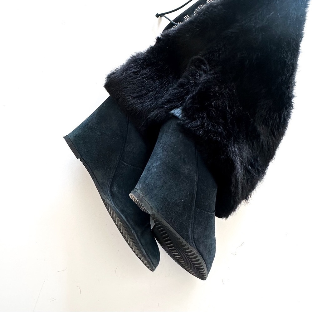 John Richmond Blue Suede Fur Wedge Boots with RICH Embellishments 39 - Picture 8 of 12